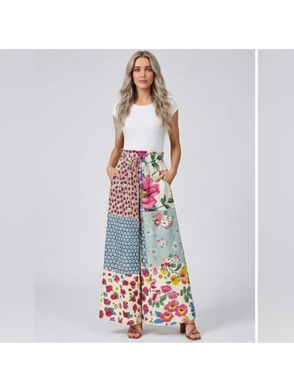 Boho Flowy Floral Wide Leg Pants